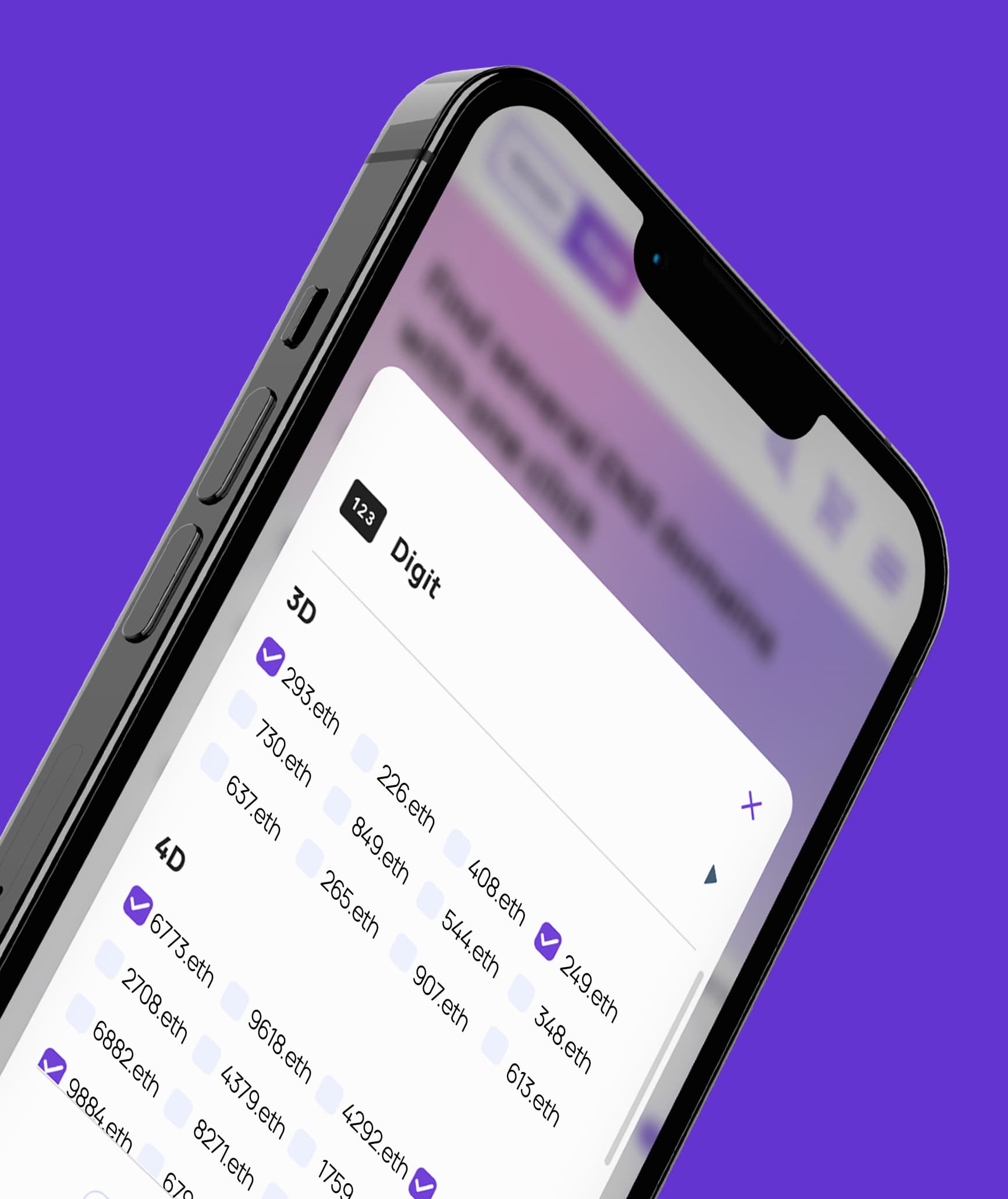 DomainPlug prototype — mobile sheet for digit-length filters (3D and 4D categories)